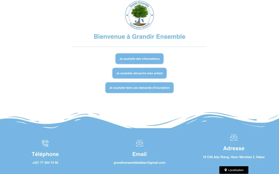 Page d’accueil du site de la crèche Grandir Ensemble